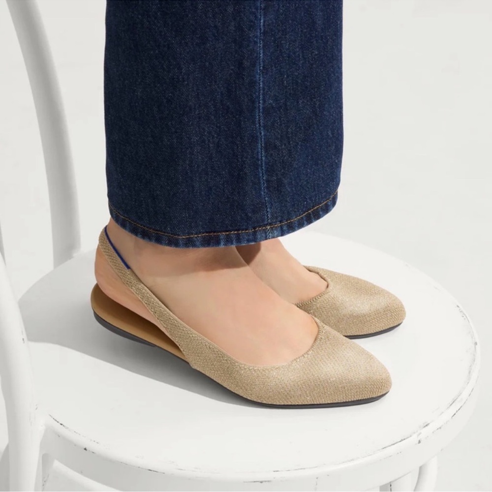 Rothy's The Almond Toe Slingback Flat In Metallic Prosecco Comfort Casual 10 - Picture 3 of 9